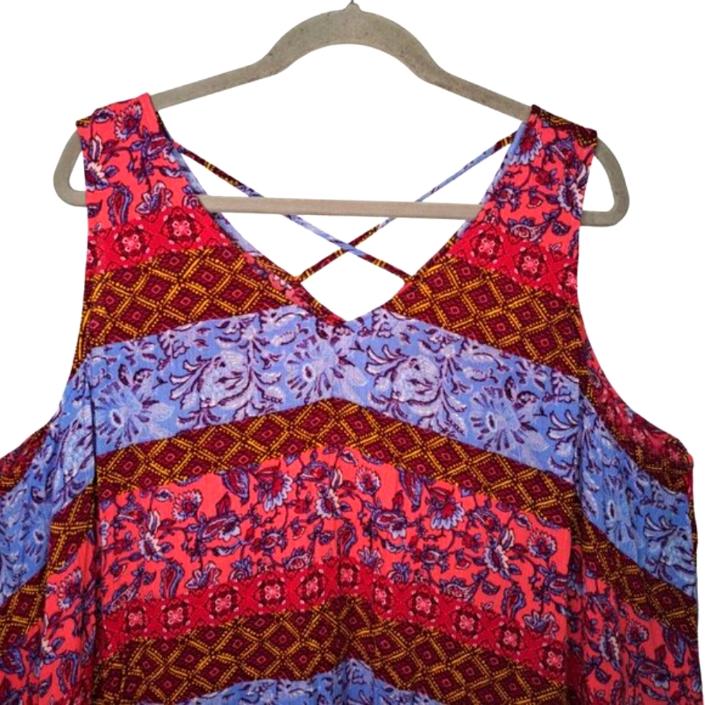 Lane Bryant Red Purple Floral Striped Patterned Tank Top Plus Size 28 - Picture 3 of 6